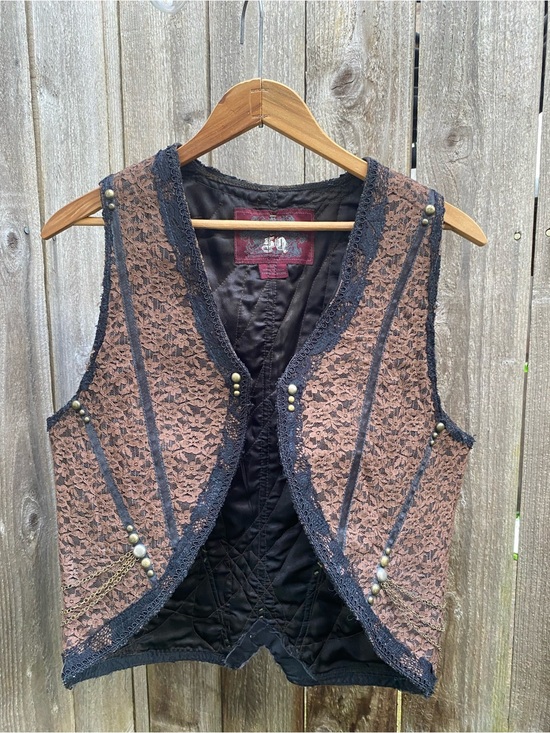 5D Jackets & Blazers - 5D Brown Lace Vest Plush Black Satin Cushioned Lining. Intricate Detail (unisex)